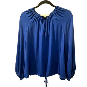 Diane Von Furstenberg Silk Sz Medium Blouse Long Sleeve Cobalt Blue Lightweight
